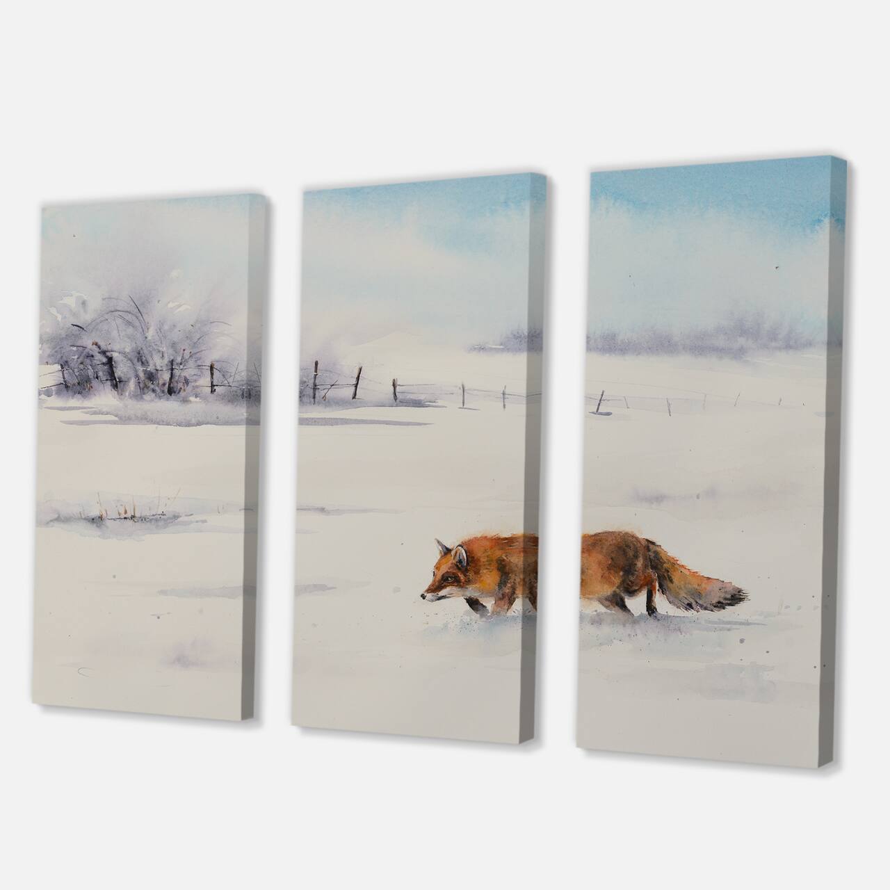Designart - Red Fox Running In White Snow I - Farmhouse Canvas Wall Art Print